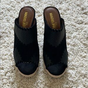 Madeline Black Mules/Wedge  Comfortable Slip-On Shoes